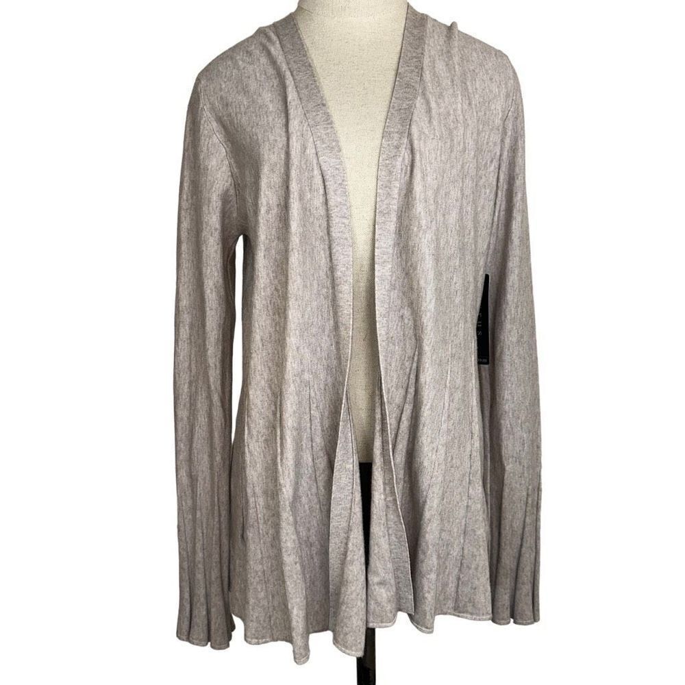 Cyrus Womens Oatmeal Beige Sweater Cardigan Medium Pleated Trim Cozy Casual NWT